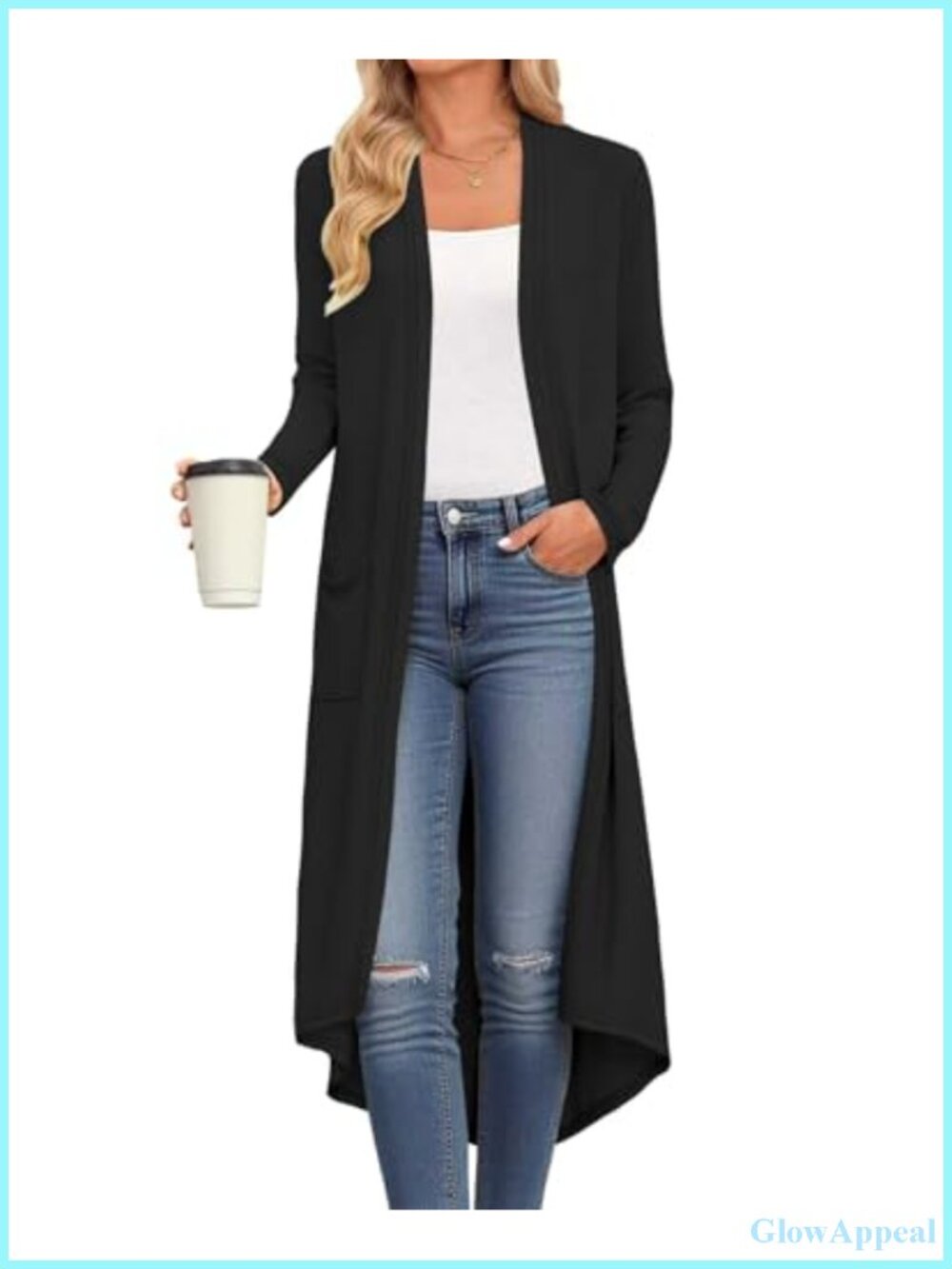 Lightweight Long Sleeve Cardigan with Pockets, Open Front, V-Neck, Soft